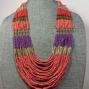 Necklace Multiple Strands Seed Beads Vintage Artisan Southwestern 28”